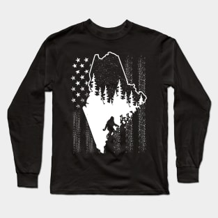 Maine Bigfoot American Flag Long Sleeve T-Shirt